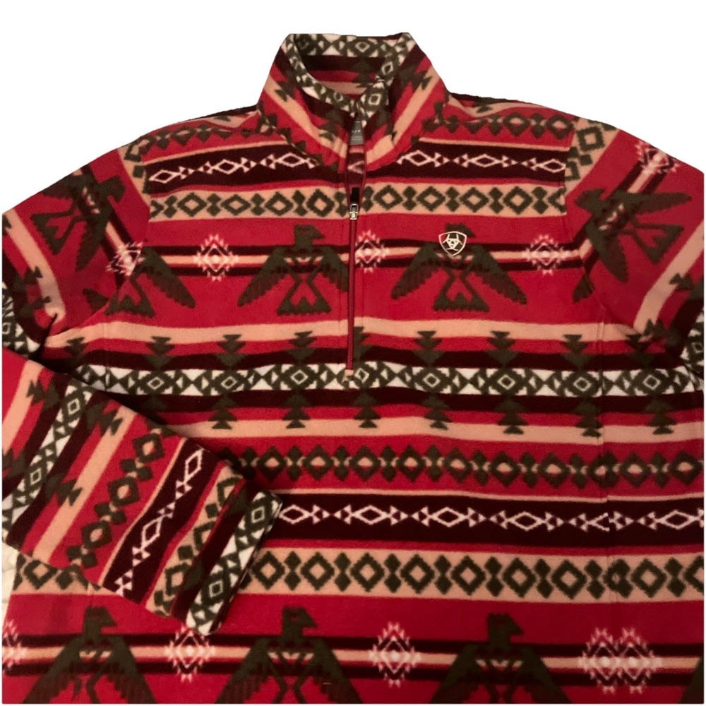 Ariat Sweater Women Small Red Fleece Tek Pullover Quarter Zip Aztec Southwestern